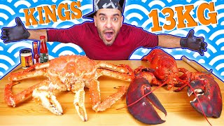 تحدي السلطعون الملك واللوبستر جراد البحر الملك موكبانغ Giant 15lb live Lobster amp King Crab Challenge [upl. by Idalla201]