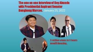 The interview of Boy Abunda with Presidential candidate Senator Bongbong Marcos one on one [upl. by Lynna47]