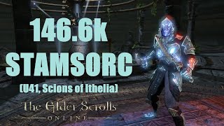 ESO  Stamina Sorcerer 1466k PvE DPS Build  U41 Scions of Ithelia [upl. by Adnolahs]