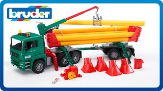 Bruder Toys MAN TGA Pole Loading truck w Portal Jib Crane 02747 [upl. by Pinzler]