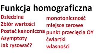 funkcja homograficzna  dziedzina zbiór wartości asymptoty monotoniczność miejsca zerowe [upl. by Aissila31]