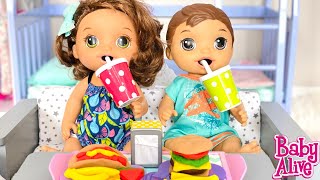 Baby Alive Dolls Eating Playdoh Dinner [upl. by Leirza]