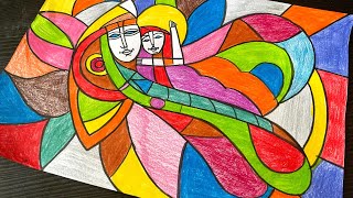 Mothers day drawing step by step  How to draw Mothers day drawing with Cubism Art  Cubism Art [upl. by Lathe]