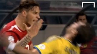 Outrageous dive by Johan Elmander  Sweden v Austria [upl. by Noemys]