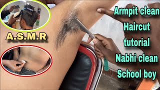 School boy underarm shavearmpit shavinghaircut and beard trim shape tutorialnabhi clean full body [upl. by Elleirad]