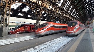 Circolazione dei treni sui binari della stazione di Milano Centrale con il sole [upl. by Renaldo657]