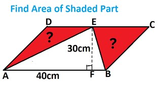 Geometric problems  A Triangle within a Parallelogram  Find Area of the Shaded portion [upl. by Ailime]