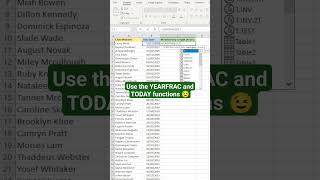 Using the YEARFRAC and TODAY functions together in Excel [upl. by Arvonio]