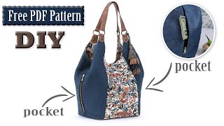 DIY POPULAR DESIGN JEANS CLOTH BAG FROM SCRATCH SEWING  Free PDF Pattern [upl. by Rosalia]