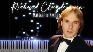 Richard Clayderman  Mariage damour  Piano Tutorial with Chord [upl. by Ariada]