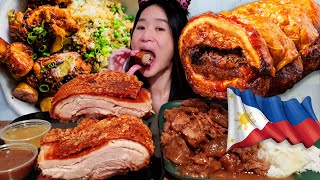 FILIPINO CRISPY BAGNET amp ADOBO MUKBANG Ilocano Pork Belly Chicken Adobo  Pinoy Food ASMR Eating [upl. by Fabri]