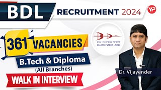 Opportunity for All branches  361 Vacancies BDL  Various posts  BTech amp Diploma 1 year experience [upl. by Enelehs687]