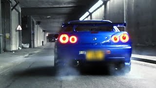 Nissan Skyline R34 GTR  Revs and LAUNCH in tunnel [upl. by Notxarb]