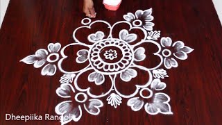 Beautifull flower Rangoli Design with 5x3 Dots saravana masam muggulu New kolams  Friday kolams [upl. by Lucilla]