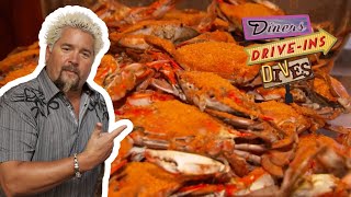 Guy Fieri Eats a Steamed Crab FEAST in Baltimore  Diners DriveIns and Dives  Food Network [upl. by Infield485]