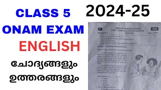 Onam exam 202425 Questions and Answers Class 5 English First Term Exam  Answer key [upl. by Etnoek641]