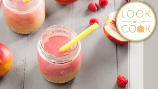 Raspberry amp Nectarine Smoothie Recipe  Look and Cook step by step recipes  How to make [upl. by Joon]