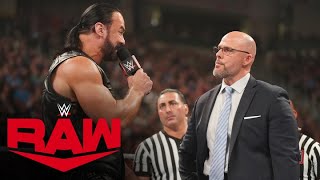 Drew McIntyre loses his temper with Adam Pearce and Seth Rollins Raw highlights July 15 2024 [upl. by Palecek]