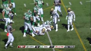 CFL Recap Winnipeg 7 Saskatchewan 27  September 4 2011 [upl. by Inilam]