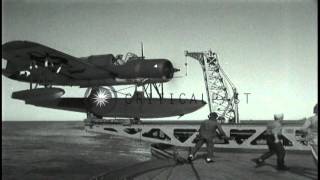 American float plane OS2U catapulted from battleship and bombardment at San FernaHD Stock Footage [upl. by Harmon]