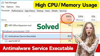 Fix Antimalware Service Executable High Memory  CPU Usage  Disable Antimalware Service Executable [upl. by Airbmak]