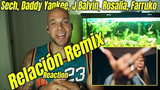 Relación Remix ENGLISH SPEAKER REACTION  Sech Daddy Yankee J Balvin ft Rosalía Farruko [upl. by Tahp]