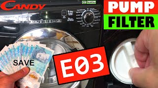 How to remove and clean filter on Candy Washing Machine prevent Candy E03 Error Code [upl. by Noyr]