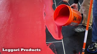 Red Faux Wood Planks Installation Over Old Floor Using Concrete Overlay [upl. by Clie]