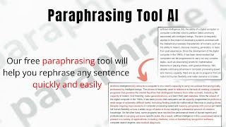 Paraphrase Sentences with Paraphrasing Tool AI AIPowered Tool  Paraphrasing Tool AI Demo [upl. by Audrye]