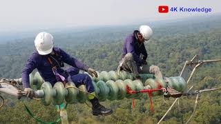 Replace Broken insulator of 230kV High Voltage Transmission Line  ប្តូអុីសូឡាទ័រខ្សែបញ្ជូន [upl. by Love]