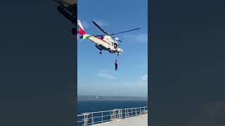 Pilot uses Helicopter to board ship [upl. by Akered]