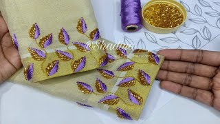 Hand embroidery sleeve design with silk thread leaf and beadsSleeve design latest [upl. by Ilyse]