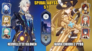 F2P Neuvillette Xilonen amp Navia Chiori Double Pyro  Spiral Abyss 51  Floor 12  Genshin Impact [upl. by Ayinat405]