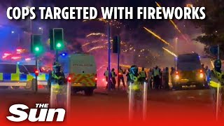 Scotland riot cops targeted with petrol bombs amp fireworks in bonfire night chaos [upl. by Ebag793]