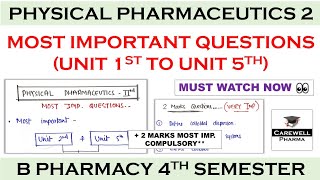 Physical pharmaceutics 2  Most Important Questions  2 Marks  Carewell Pharma [upl. by Ennaecarg55]