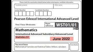 Edexcel IAL Maths  S1  June 2022 [upl. by Nabroc828]