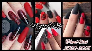 ❤️UÑAS ROJO CON NEGRO red Black nail 2021 Tendencia uñas 2021 rojo con negro [upl. by Perkoff581]