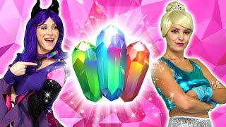 ELSA AND MALFICENT’S MAGIC CRYSTALS And Disney Princesses Ariel Belle Jasmine and Anna [upl. by Cresa540]