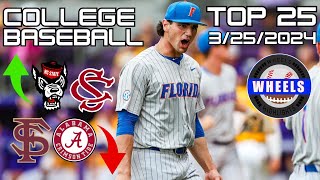 COLLEGE BASEBALL RANKINGS 4 NEW TEAMS  WHEELS BREAKDOWN OF 32524 COLLEGE BASEBALL RANKINGS [upl. by Atilal]