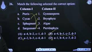 Match the following selected the correct option ColumnI ColumnII a Pteris 1 [upl. by Loring]