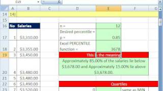 Excel Statistics 37 PERCENTILE amp QUARTILE [upl. by Domeniga]