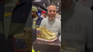 Donald Trump launches 400 gold sneakers at Sneaker Con in Philadelphia [upl. by Neelloj]