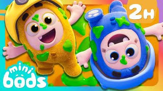 Pogo and Bubbles Get SLIMED 😮  🌈 Minibods 🌈  Preschool Learning  Moonbug Tiny TV [upl. by Ateekram556]