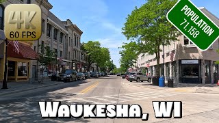 Driving Around Downtown Waukesha Wisconsin in 4k Video [upl. by Aihsat200]