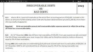 IRRECOVERABLE DEBTS 01 [upl. by Adelheid]