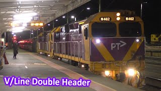 Rare VLine Double Headed Train to Shepparton  N462 amp N454 [upl. by Melquist]