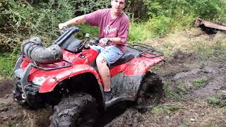 Honda Rancher 420 4x4 Muddin Big gun exhaust [upl. by Shewmaker]