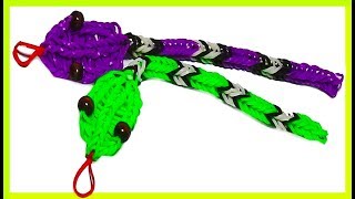 🌈 How to make loom bands animals easy Snake with forks charms for kids tutorial DIY [upl. by Julie897]