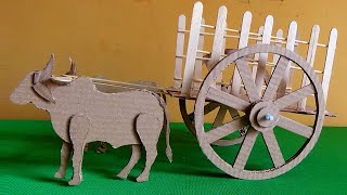 How to make Bullock Cart with Cardboard easy  Diy crafts with cardboard  Cardboard craft Ideas [upl. by Analos]