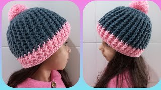 Touca Gorro infantil de croche fácil  Tamanho 3 a 6 anos 🥰Passo a passokids [upl. by Powel836]